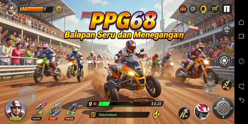 Screenshot gameplay PGG68 yang menunjukkan aksi balapan menegangkan.