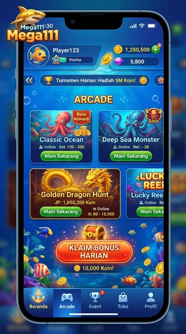 Tampilan antarmuka pengguna mega111 yang modern dan sederhana.